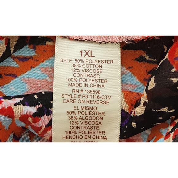 Liberty Love Orange Heathered Hi Low Hem Top 1XL Lightweight Roll Tab Sleeves - Picture 6 of 6